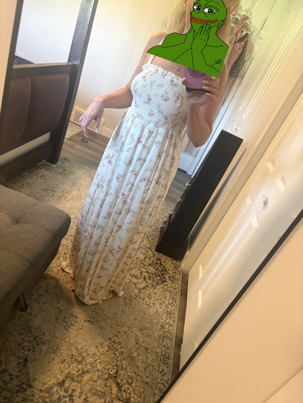 Floral Strapless Smocked Maxi Dress in Cream